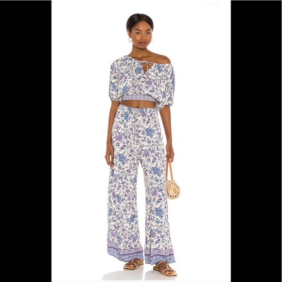 Spell Pants - Hold for casey4887-Spell Folk Song Set- Cropped Blouse and Wide Leg Pants in Sky